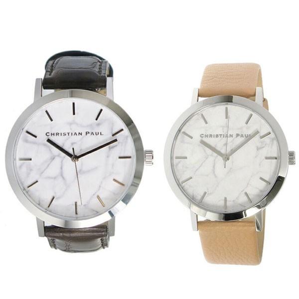 クリスチャンポール ペアウォッチ ユニセックス シェア 43mm ホワイトマーブル 大理石柄 ブラウン ベビーピンク レザー MWS4327MR-04 腕時計 誕生日 プレゼント