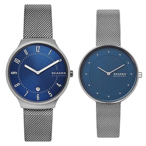 メール便なら送料無料 スカーゲン ペア ウォッチ おしゃれ ペアギフト 腕時計 青 ブルー文字盤 シルバー メッシュ 友達 カップル 結婚祝い 夫婦 代引不可 Codewitty Com