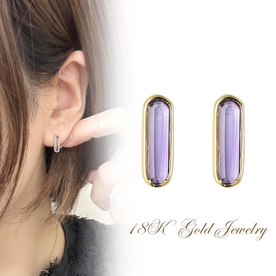 K18 18金 アメシスト ピアス ゴールド レディース 両耳 華奢 上品 女性 母 誕生日  爆買 成人 卒業 入学 |  | 01