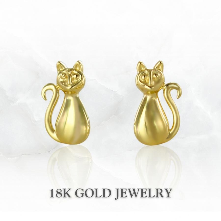 K18 18金 猫ピアス ねこモチーフ レディース 両耳ピアス 可愛い 誕生日