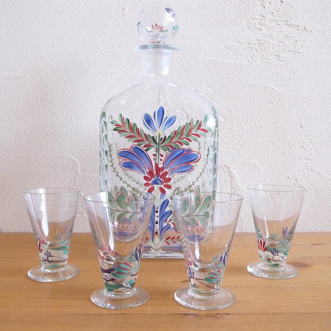 アンティークウッドラックセット デカンタとグラス付き トレイが付いて