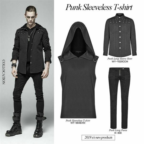当店人気 送料無料 メンズ ゴシック アンティーク ファッション メンズ ゴシック アンティーク Punk Rave Gothic Post Apocalyptic Men S Black Sleeveless Hooded Tank Tops 即日出荷 Www Skylanceronline Com