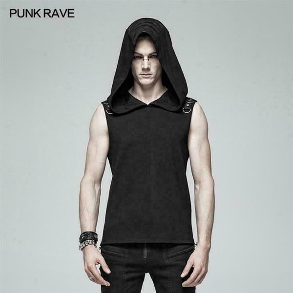 当店人気 送料無料 メンズ ゴシック アンティーク ファッション メンズ ゴシック アンティーク Punk Rave Gothic Post Apocalyptic Men S Black Sleeveless Hooded Tank Tops 即日出荷 Www Skylanceronline Com