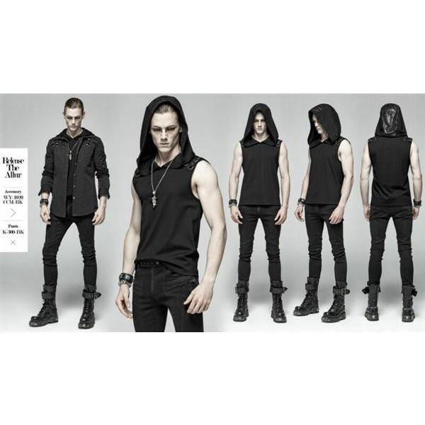 当店人気 送料無料 メンズ ゴシック アンティーク ファッション メンズ ゴシック アンティーク Punk Rave Gothic Post Apocalyptic Men S Black Sleeveless Hooded Tank Tops 即日出荷 Www Skylanceronline Com