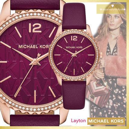 マイケルコース Michael Kors 腕時計 日本未入荷 レア おしゃれ Layton パヴェ レザー