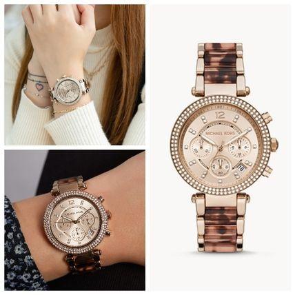 マイケルコース MICHAEL KORS 腕時計 海外限定 おしゃれ レア Parker ローズゴールドべっ甲 クロノグラフ 6832
