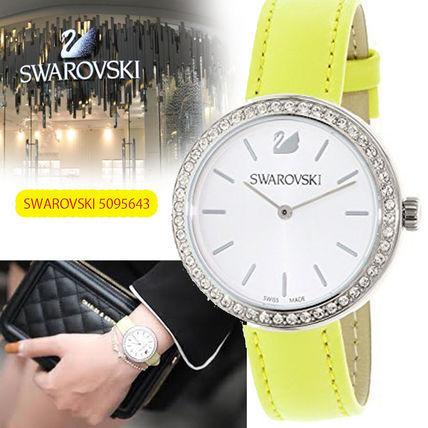 スワロフスキー SWAROVSKI 腕時計 おしゃれ 限定 レア イエローレザースイスクォーツ