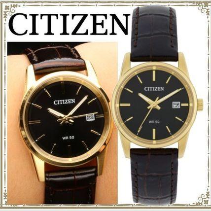 CITIZEN シチズン海外モデル 革ベルト 腕時計 ブラック 金
