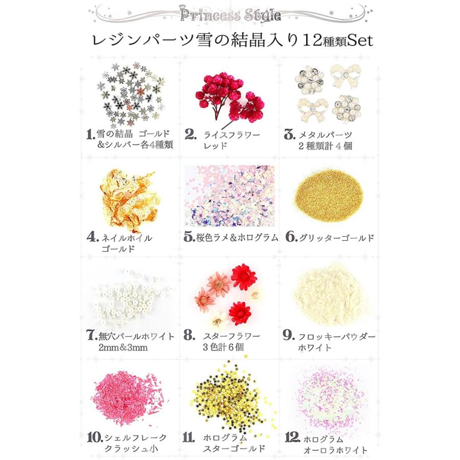 レジンパーツ 雪の結晶入り レジン 材料 12種類セット : Princess