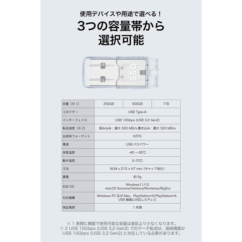 プリンストン ポータブルSSD 1TB USB 3.2 Gen2対応 最大読込600MB/s ストラップホール付き 1年保証 PHD-USSD-1T ssd 外付け 小型 軽量 PS5 PS4 PlayStationの画像