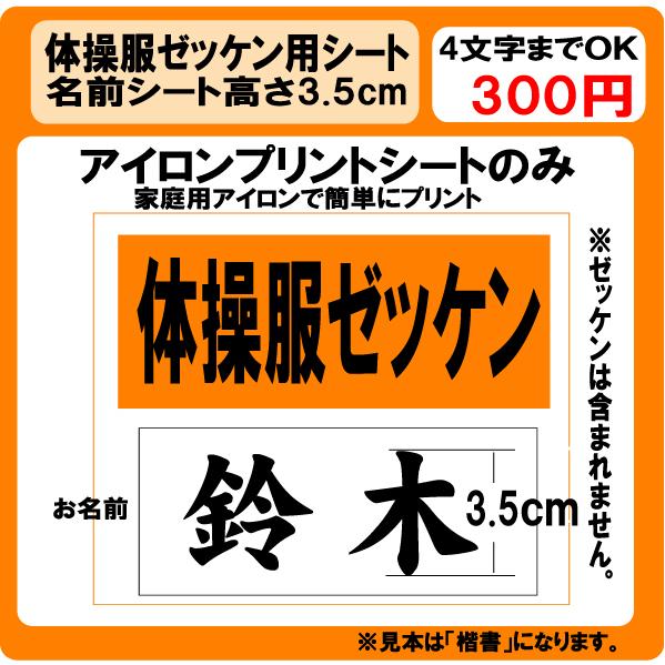 体操服 名前 プリント シート H3.5cm ラバー ぜっけん : プリント