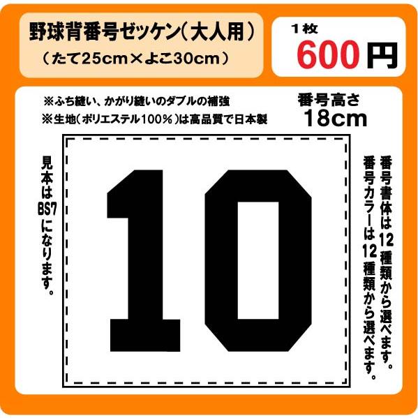 野球 背番号 H18cm ゼッケン （大人用） 昇華プリント W30cm