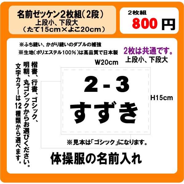 名前 ゼッケン 2枚組（2段） W20cm×H15cm 上段小 下段大