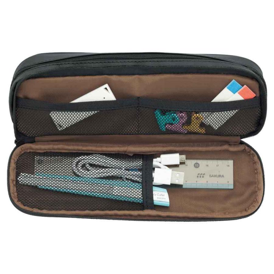 リヒトラブ] ペンケース 2wayタイプ ダブル 仕切り 黒 文具 小物 収納