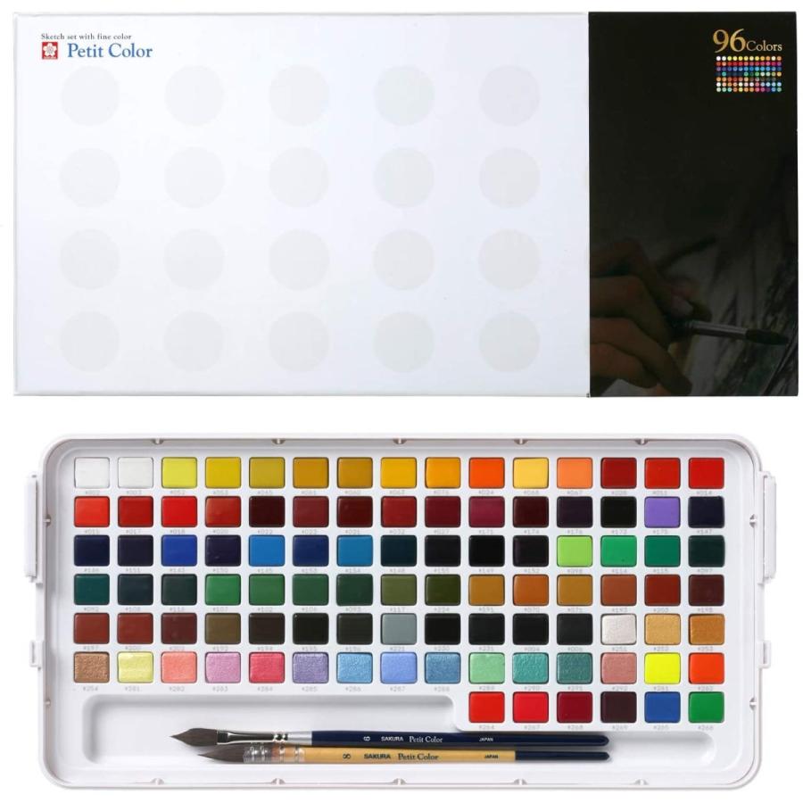サクラクレパス 絵の具 固形水彩 プチカラー 96色 筆2本入り NCW-96