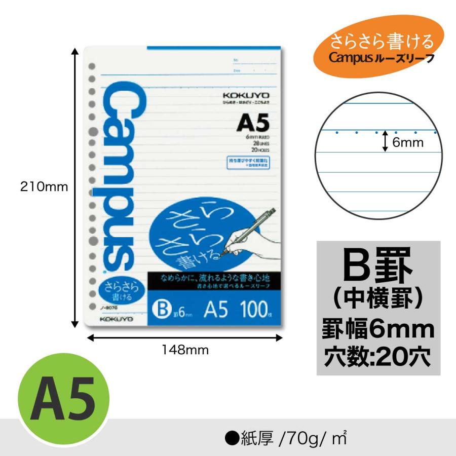 Campus（KOKUYO） [コクヨ] 5個セット A5 ルーズリーフ さらさら書ける