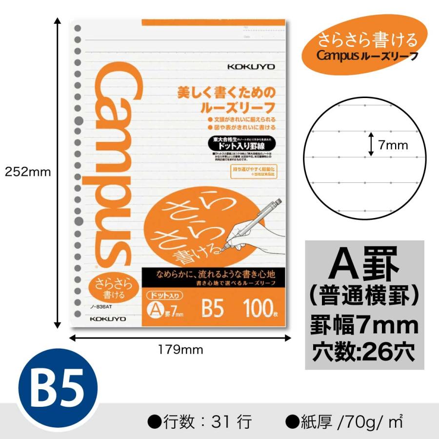 Campus（KOKUYO） [コクヨ] 5個セット ドット入り罫線 ルーズリーフ