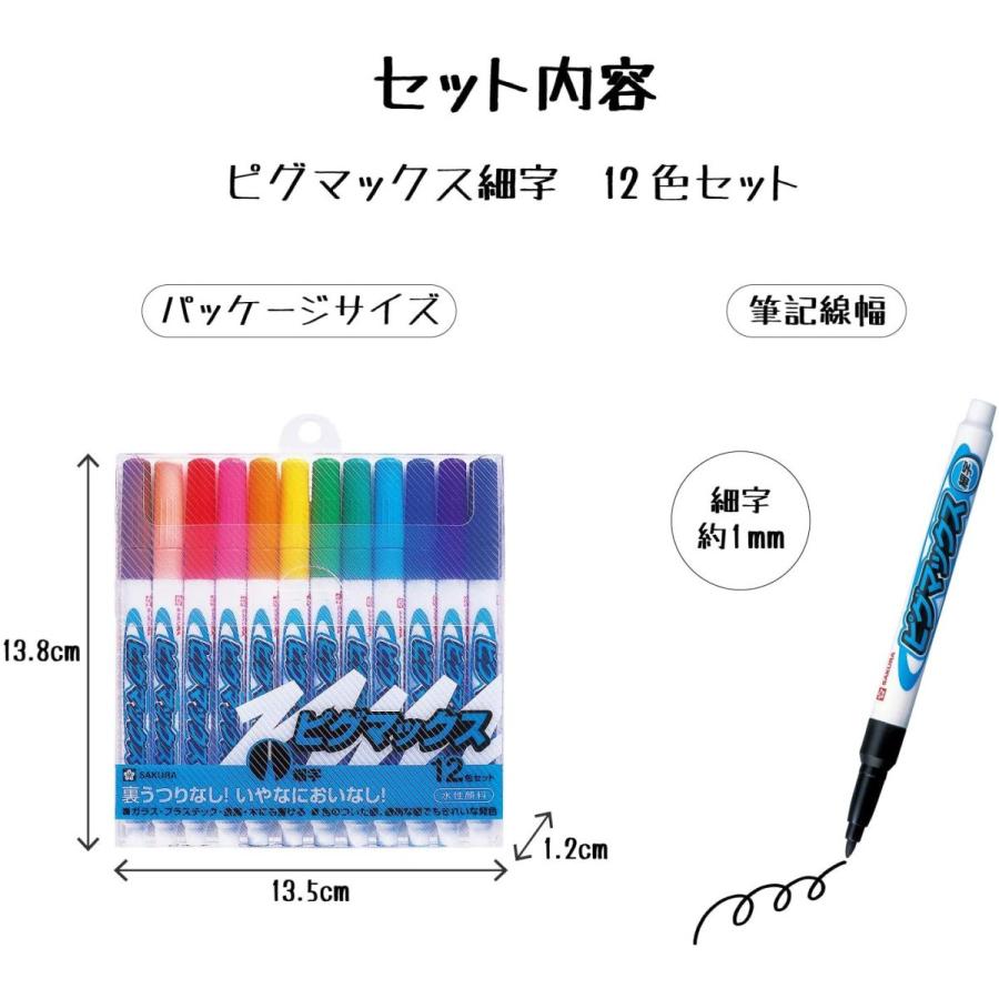 サクラクレパス] 水性ペン ピグマックス 細字 12色 ガラス