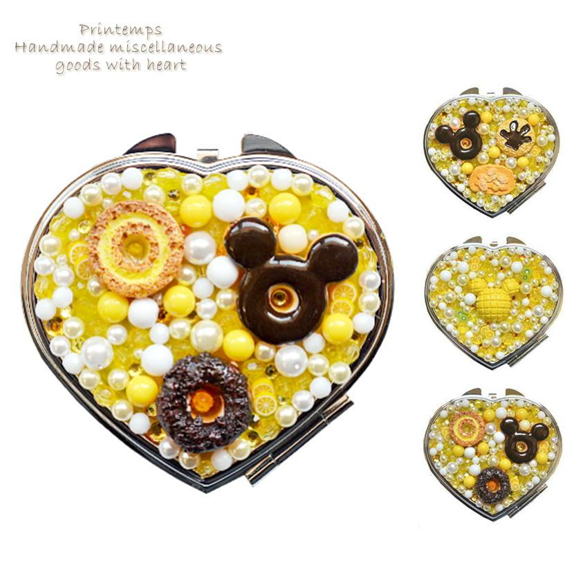 スイーツデコ コンパクトミラー ハート型 キイロ 両面タイプ 鏡 ミラー