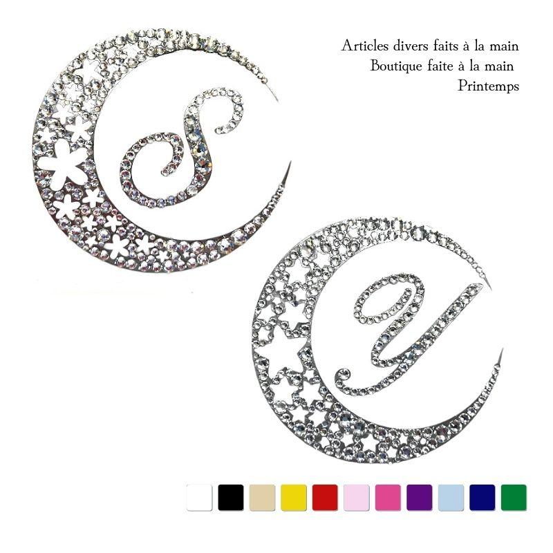 SWAROVSKI スワロフスキー デコシール 三日月 イニシャル 60mm