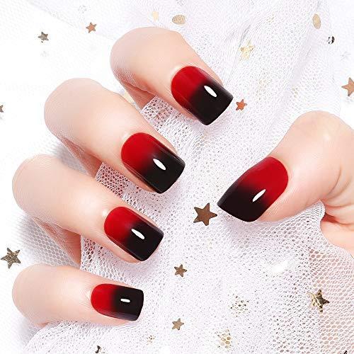 初回限定お試し価格 ボディ フェイスケア L 0002 Liarty 24枚 黒 赤 光沢 グラデーション ネイルチップ 短い ヨーロッパ アメリカ人気 つけ爪 優雅ネイル
