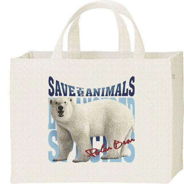 白熊（しろくま）絶滅危惧動物（ホッキョクグマ）/キャンバスバッグ・スクエア　カレッジバッグ | 