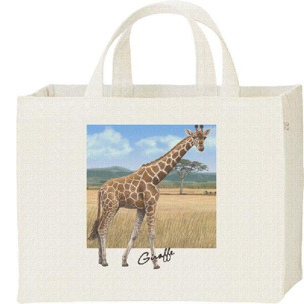 キリン ＋背景（きりん）/キャンバスバッグ・スクエア　カレッジバッグ | 