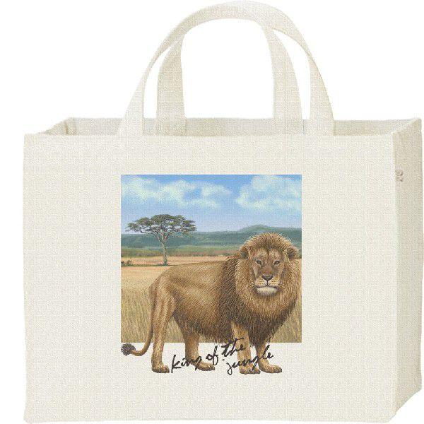 ライオン ＋背景（らいおん）/キャンバスバッグ・スクエア　カレッジバッグ | 