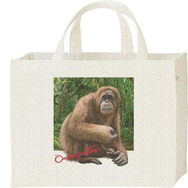 オランウータン ＋背景（おらんうーたん）/キャンバスバッグ・スクエア　カレッジバッグ | 