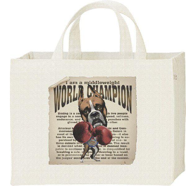 ボクシング世界チャンピオン（ボクサー犬）/キャンバスバッグ・スクエア　カレッジバッグ | 