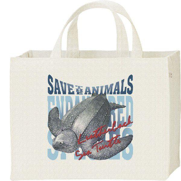 長亀（おさがめ）絶滅危惧動物（オサガメ）/キャンバスバッグ・スクエア　カレッジバッグ | 