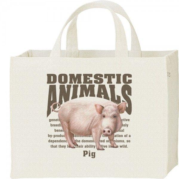 豚（ブタ）/飼育動物・家畜/キャンバスバッグ・スクエア　カレッジバッグ | 