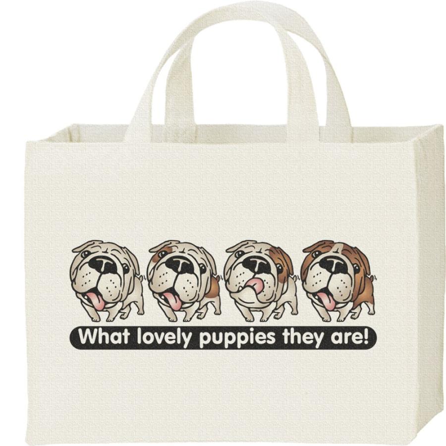 ブルドッグ4兄弟（子犬）/キャンバスバッグ・スクエア　カレッジバッグ | 