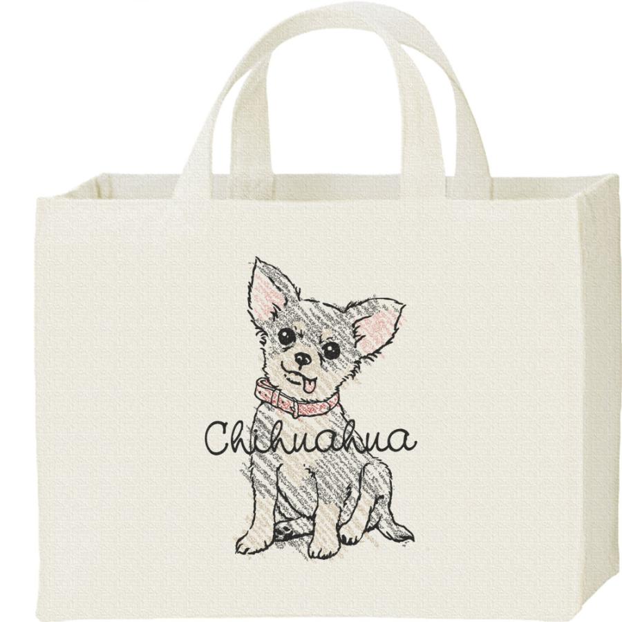 クレヨンタッチ・チワワ（ブラック＆タン）/キャンバスバッグ・スクエア　カレッジバッグ | 