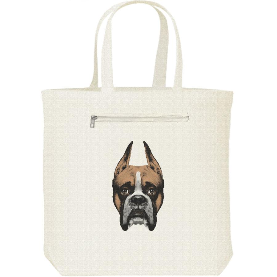 ボクサー（犬）の顔/キャンバス トート バッグ・ファスナー ポケット付 | 