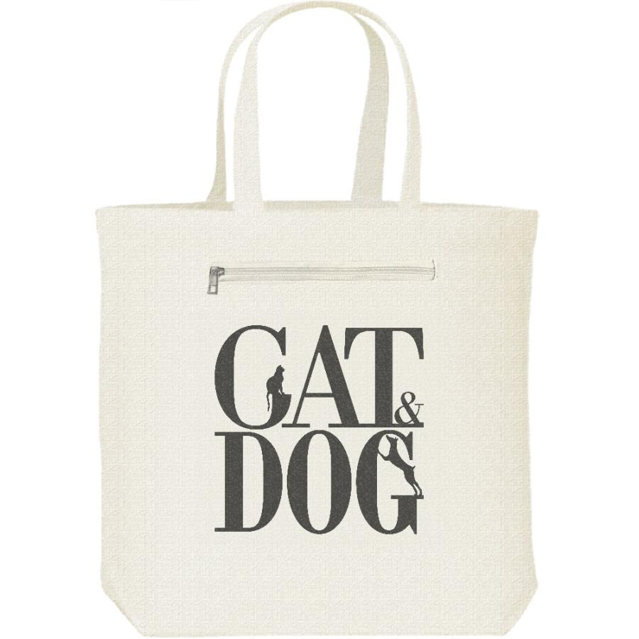 キャット＆ドッグ（犬猿の仲）/キャンバス トート バッグ・ファスナー ポケット付 | 