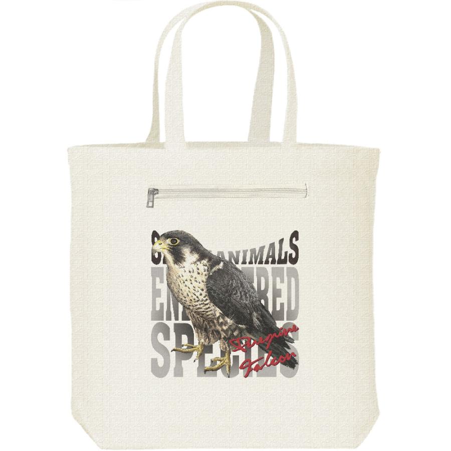 隼（はやぶさ）絶滅危惧動物（ハヤブサ）/キャンバス トート バッグ・ファスナー ポケット付 | 