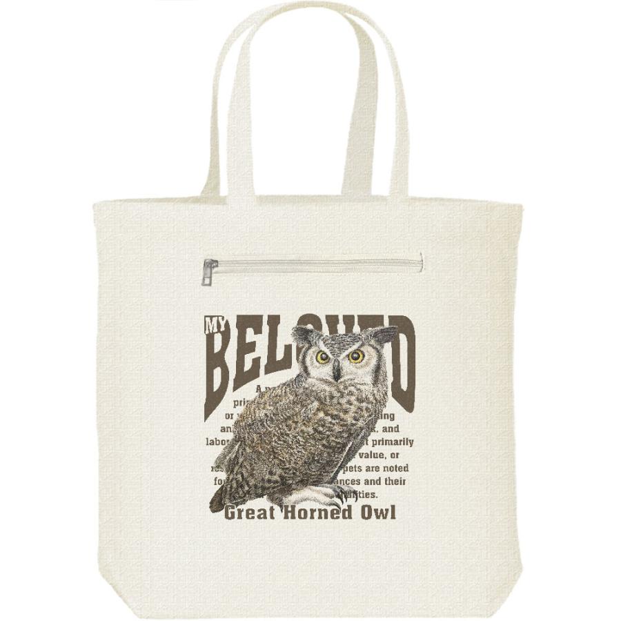 アメリカ ワシ ミミズク/ペット シリーズ/キャンバス トート バッグ・ファスナー ポケット付 | 