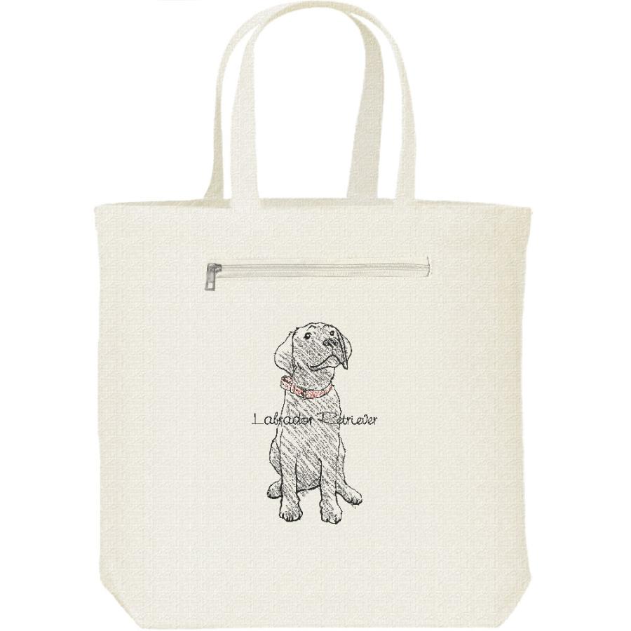 黒ラブラドール レトリバー（クレヨンタッチ）/キャンバス トート バッグ・ファスナー ポケット付 | 