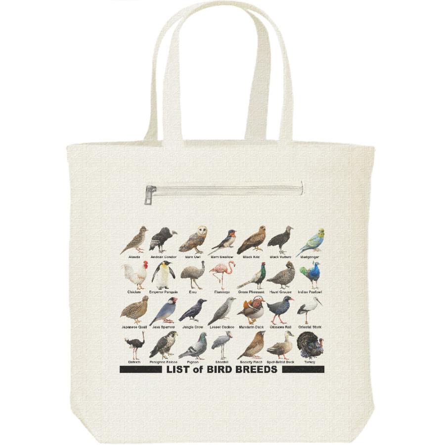 鳥のリスト/キャンバス トート バッグ・ファスナー ポケット付 | 