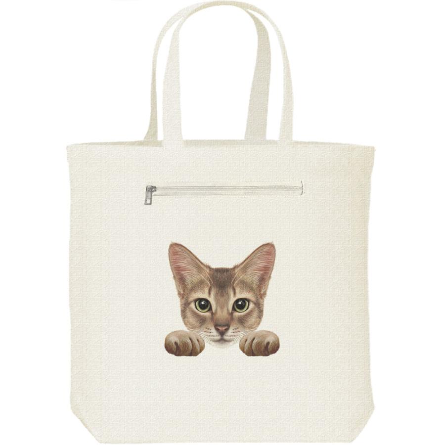 猫の顔・ティックドタビー（アビシニアン）/キャンバス トート バッグ・ファスナー ポケット付 | 
