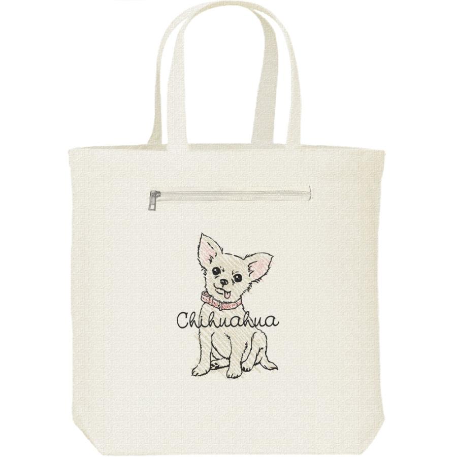 クレヨンタッチ・チワワ（単色）/キャンバス トート バッグ・ファスナー ポケット付 | 