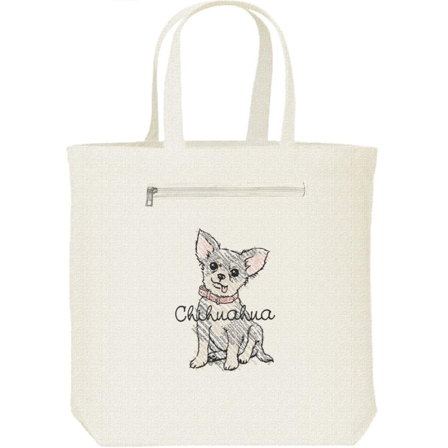 クレヨンタッチ・チワワ（ブラック＆タン）/キャンバス トート バッグ・ファスナー ポケット付 | 