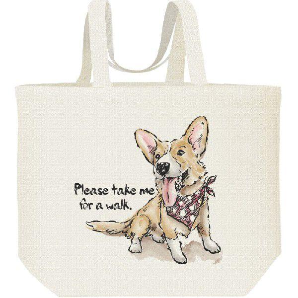 ウェルシュ・コーギー（散歩に連れてって）犬/キャンバスバッグ・L　エコバッグ | 