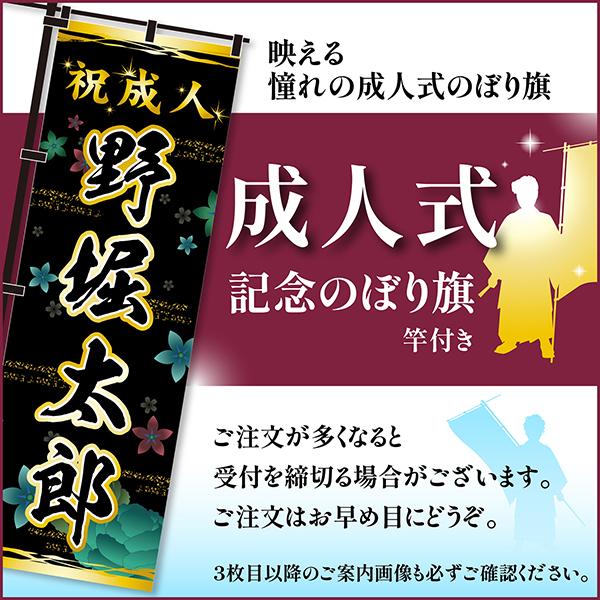 卒業 入学 等に変更可能 成人式 のぼり旗 黒帯 黒ポール付き 柄 61