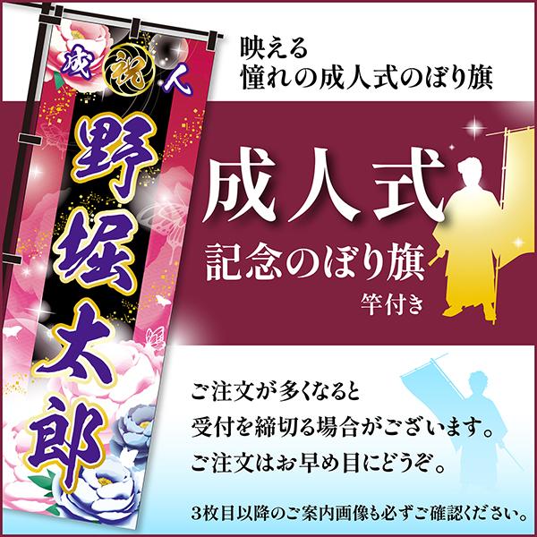 achaページ1201/成人式お名前のぼり/3枚の予定 卒業 入学 等に変更可能 成人式 のぼり旗 黒帯 黒ポール付き 柄 68