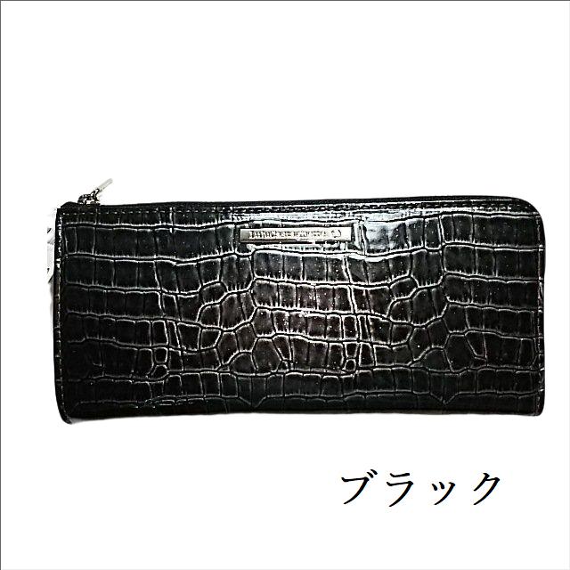 LuluCastagnetteルルカスタネット クロコ型押し L字ファスナー長財布