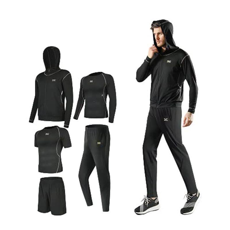 D R Cubeトレーニングウェア セット メンズ コンプレッションウェア 5点セット スポーツウエア ランニングウェア パーカー 長袖シャ トップス Bhartiyasanskriiti In