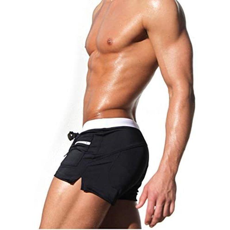 Surfmose サーフ パンツ カッコイイ 人気 オシャレ 水着 ビーチ 海パン ショート 短め 腰パン ショーツ メンズ M ブラッ その他水着