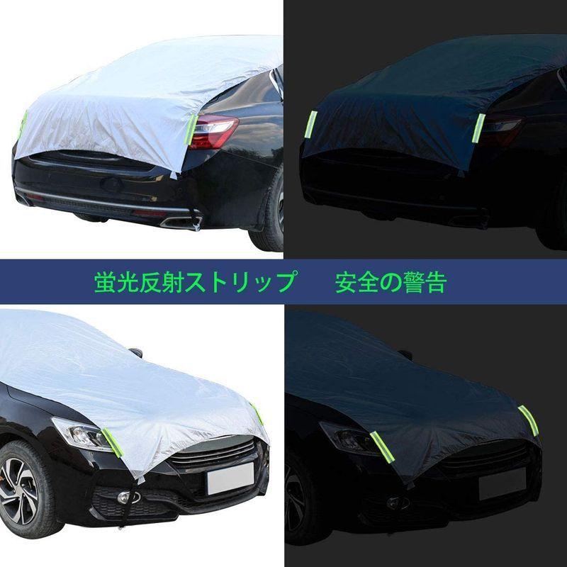Anben 車カバー ハーフ カーボディーカバー 裏起毛タイプ 防水性アップ 自動車カバー 黄砂対策 防水防塵防輻射紫外線 蛍光反射ストリッ